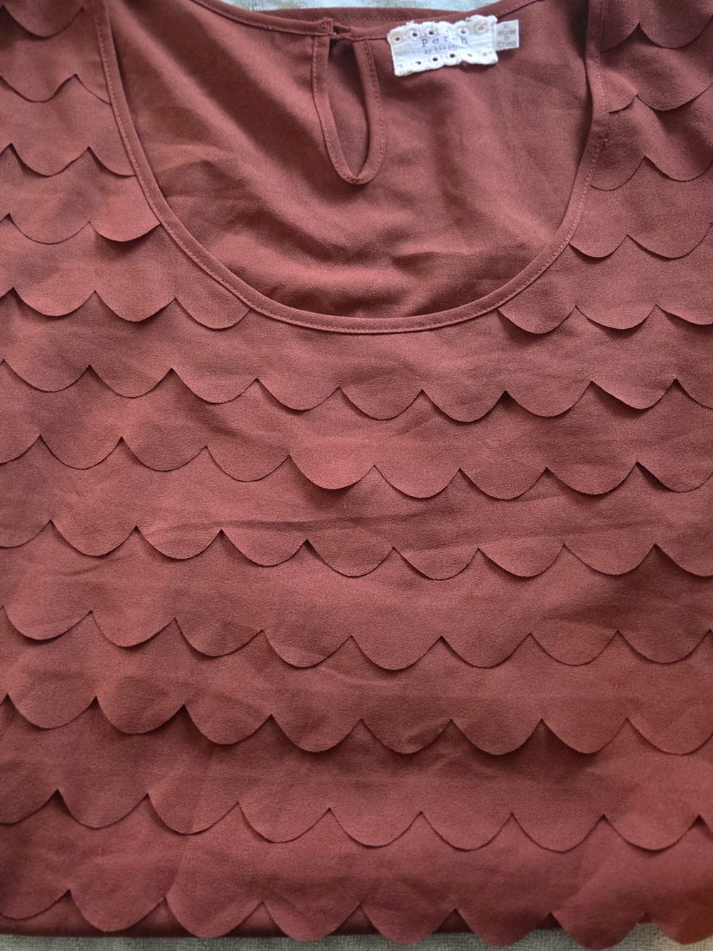 Perch Brand By Blu Pepper Scalloped Layered Scoop Neck Top - Rust
